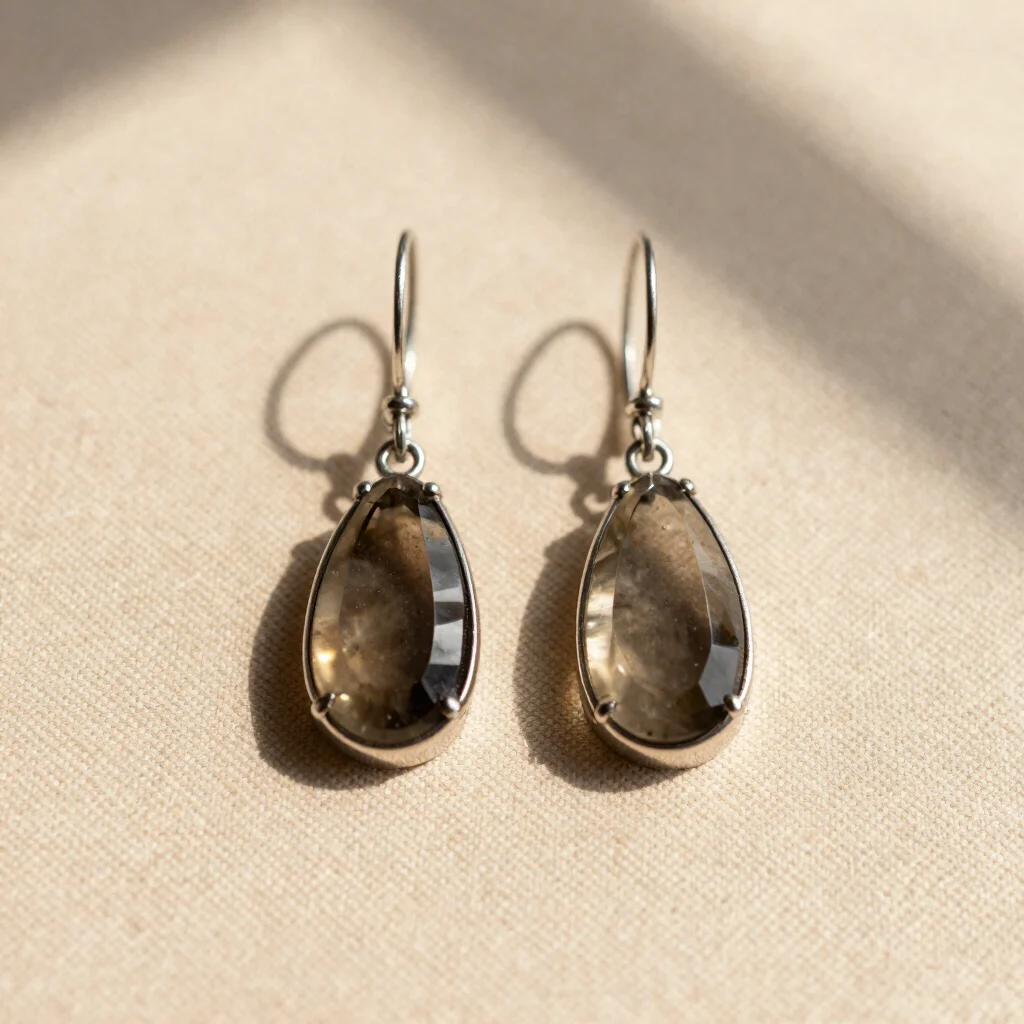 Bezel Smoky Quartz Drop Earrings